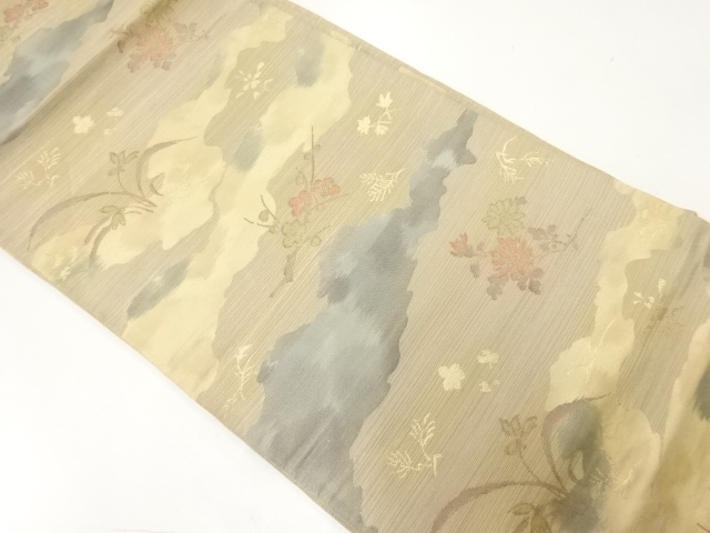 リサイクル　霞に枝梅模様織出し袋帯